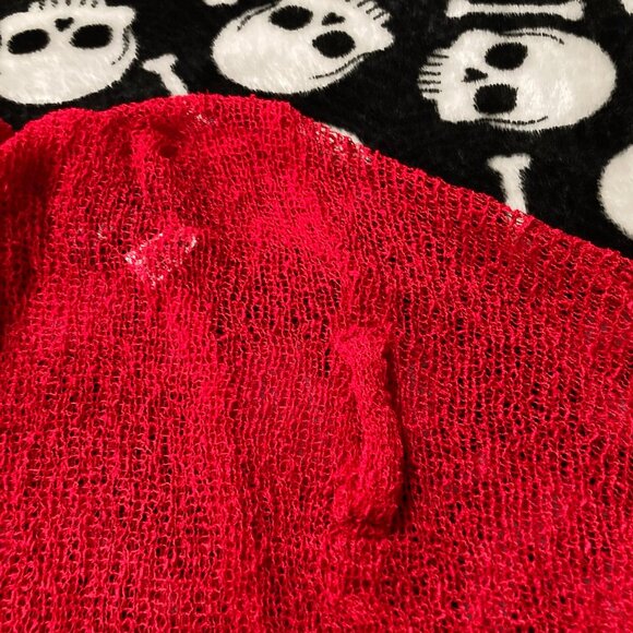XCEPTION Red crochet open front cardigan ~ LARGE XL 1X 2X lettuce hem sweater - Picture 9 of 10